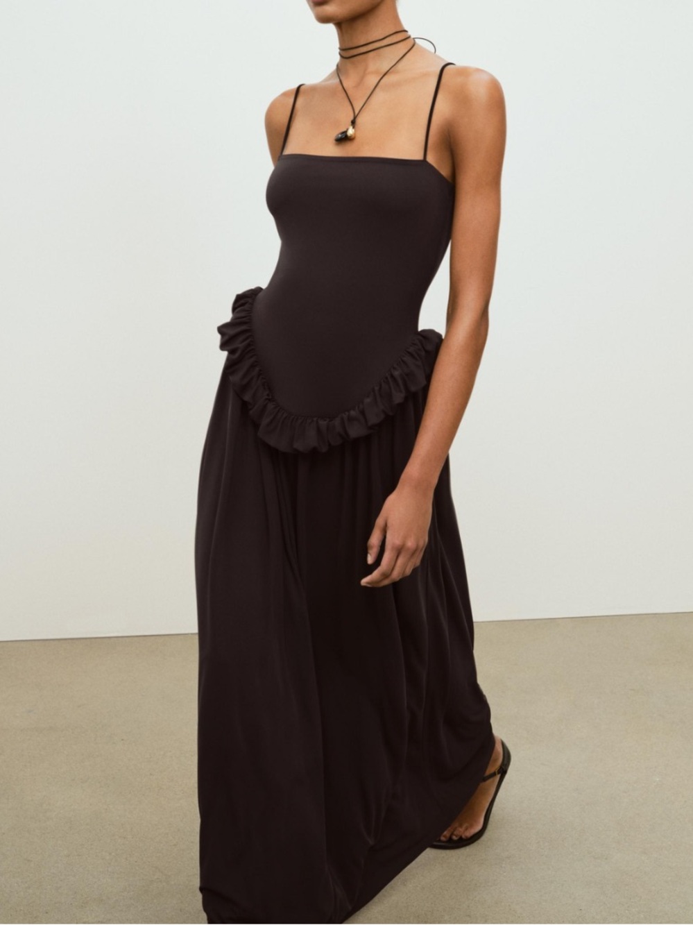 Zara Black Ruffled-Hip Maxi Dress